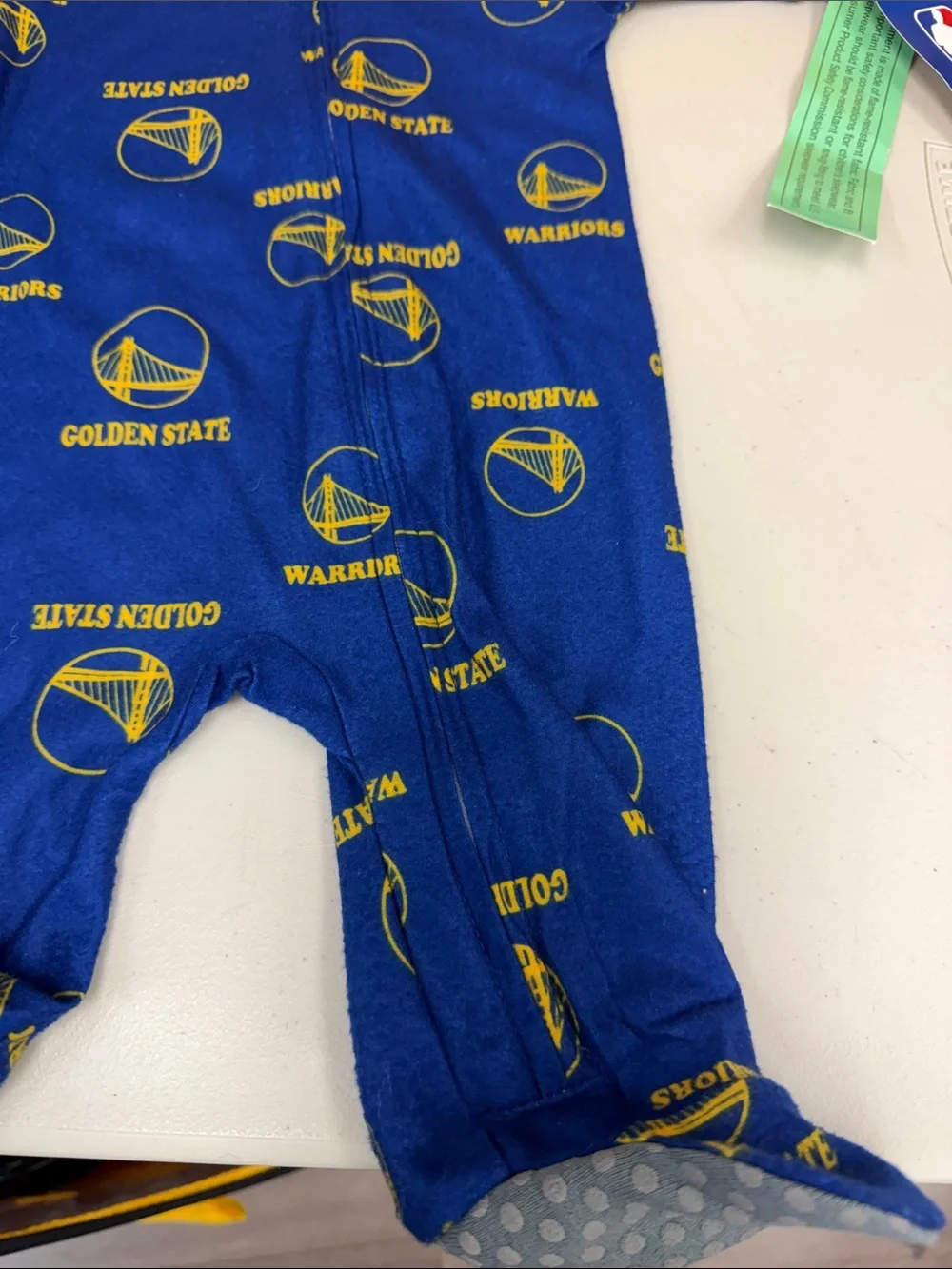 Golden State Warriors Blue & Yellow Baby One-Piece Pajamas size 0-3 months new